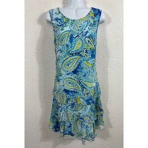 Lauren‎ Ralph Lauren Dress Womens 10 Blue Paisley Chiffon Layered Sleeveless NWT